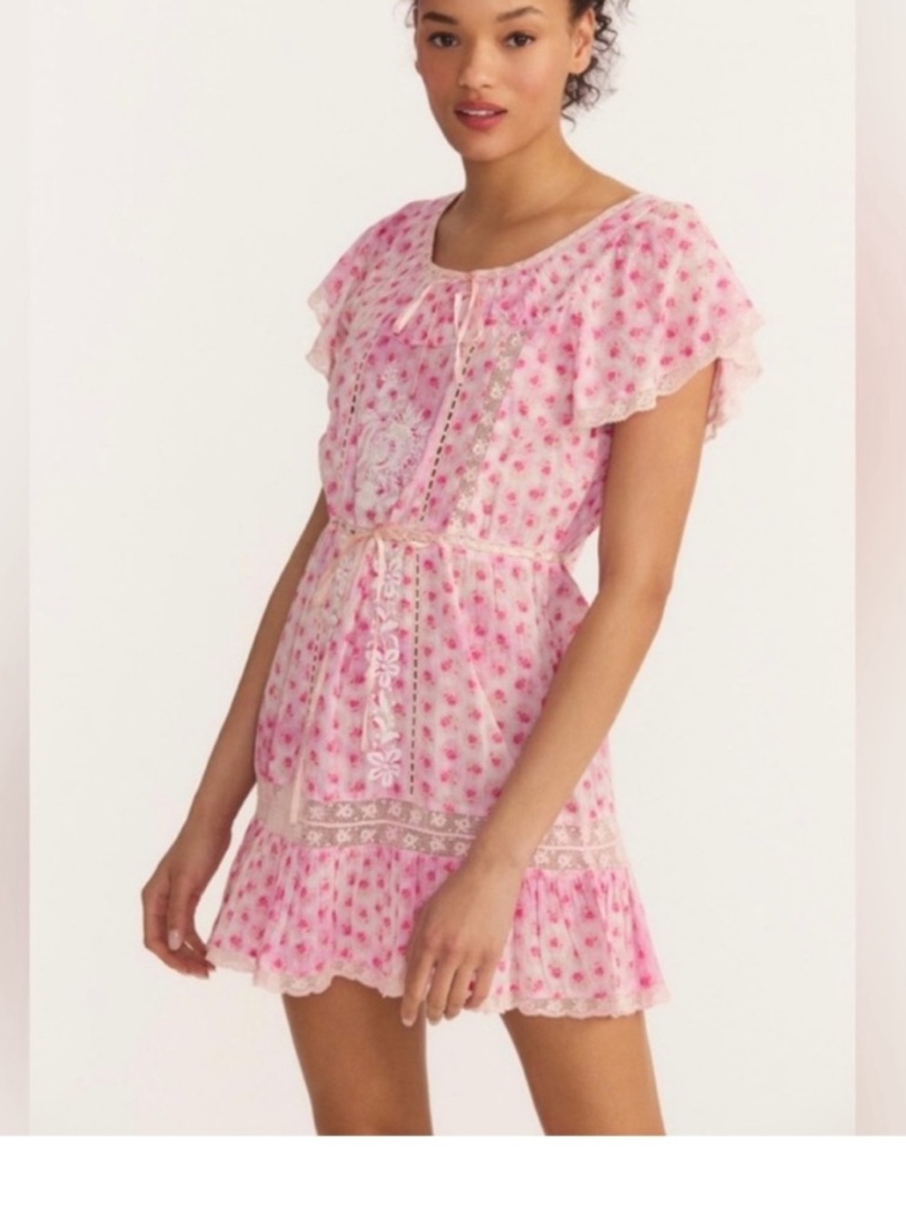 LoveShackFancy Niall Dress in Divine Pink Floral Ruffle Mini Dress